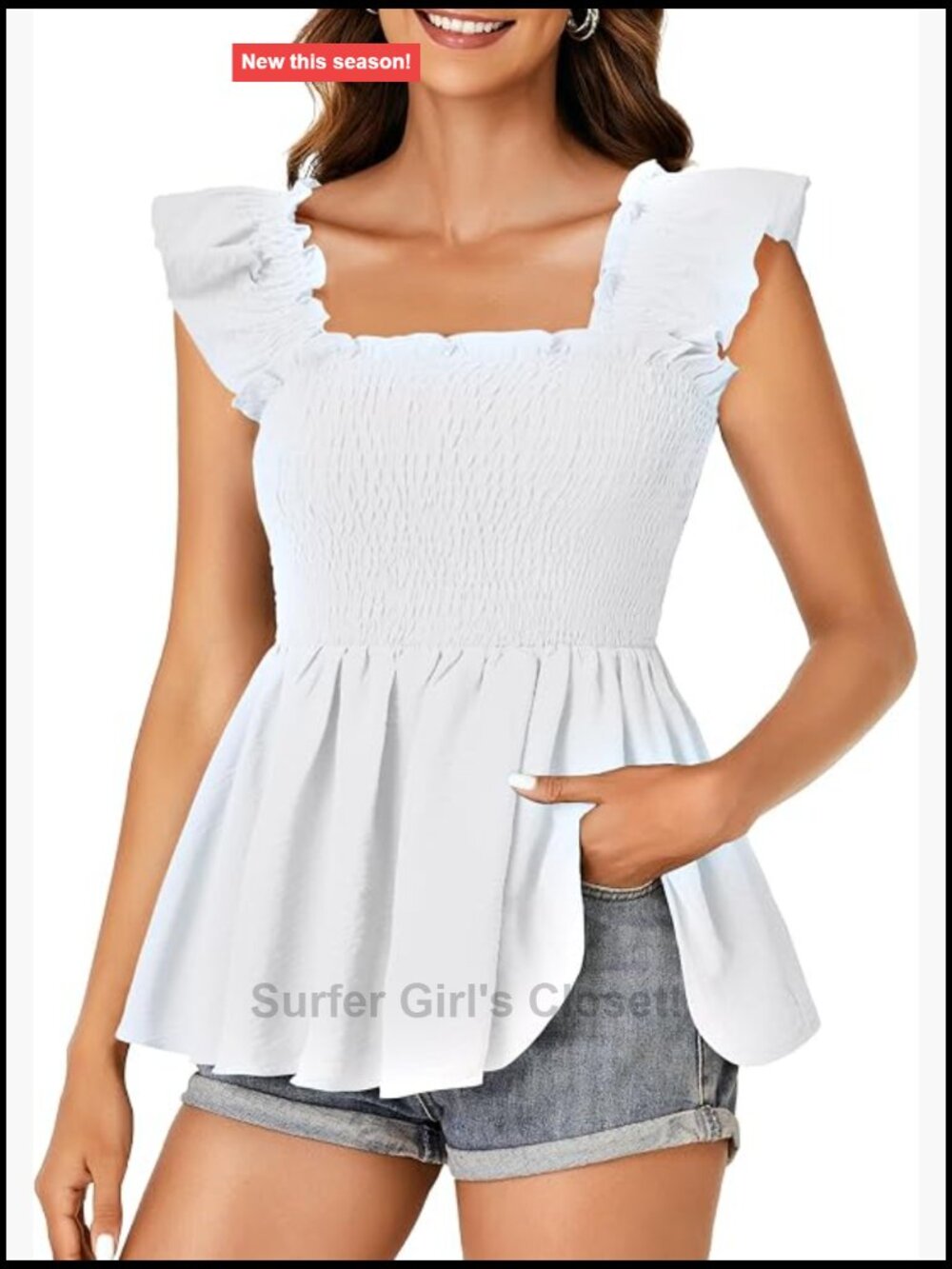 Women's Smocked Peplum Tank Top Square Neck Ruffle Hem Casual Summer Blouse